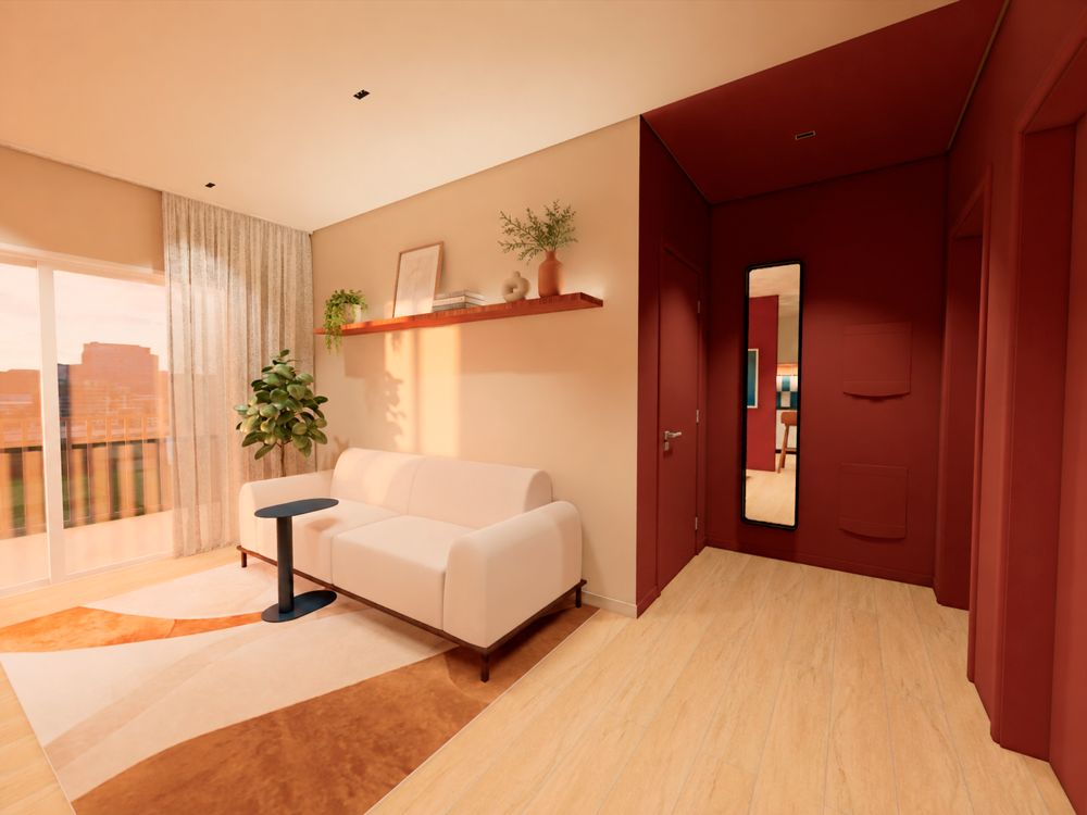 Sala de estar reformada com marcenaria preta e sofá cinza